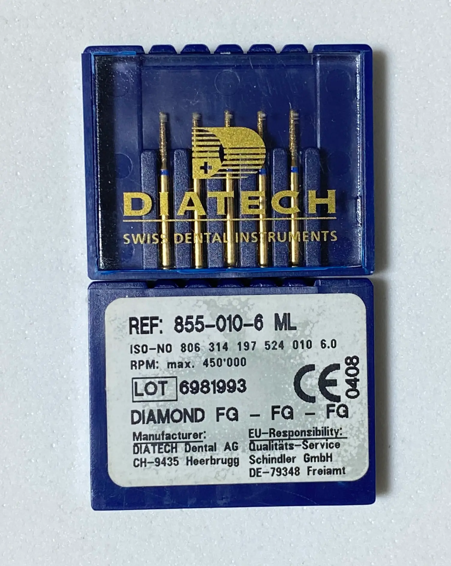Diatech HIGH SPEED Diamond burs tapered round end- SHORT -  GOLD 1 pc